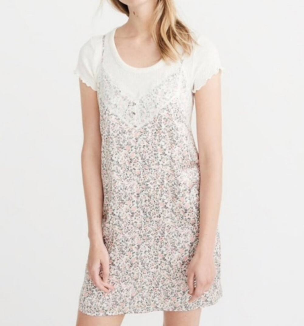Abercrombie & Fitch Ditsy Floral Lace Trim Satin Slip Mini Dress S Small